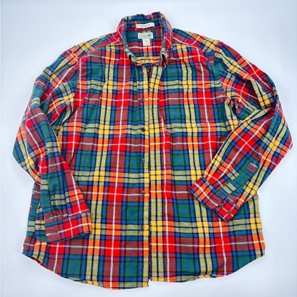 Vintage Plaid Flannel Shirt LL Bean Size L 90s Color Pop Plaid Grunge